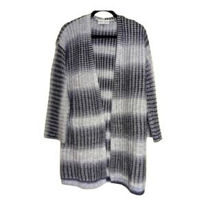 Knox Rose Cardigan Sweater Large Black Iris Gray Stripes Sz Large